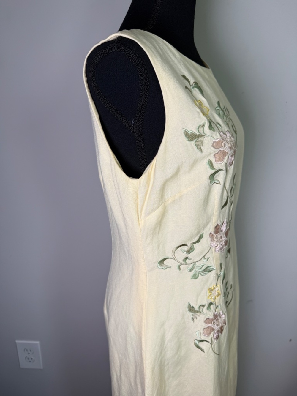 Jessica Howard Embroidered Floral Linen Maxi Dress Yellow Vintage Grandmacore 10 - Picture 4 of 8